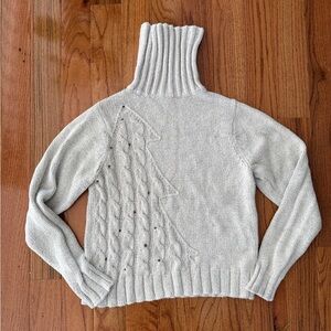 Woolrich oatmeal Christmas Turtleneck Sweater with tree Cable Knit Design